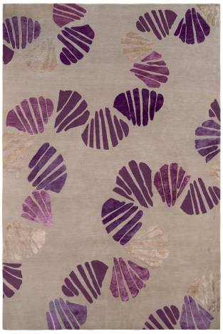 Judy Ross Hand-Knotted Custom Wool Shells Rug pewter/purple silk/mauve silk/lilac silk/pewter silk